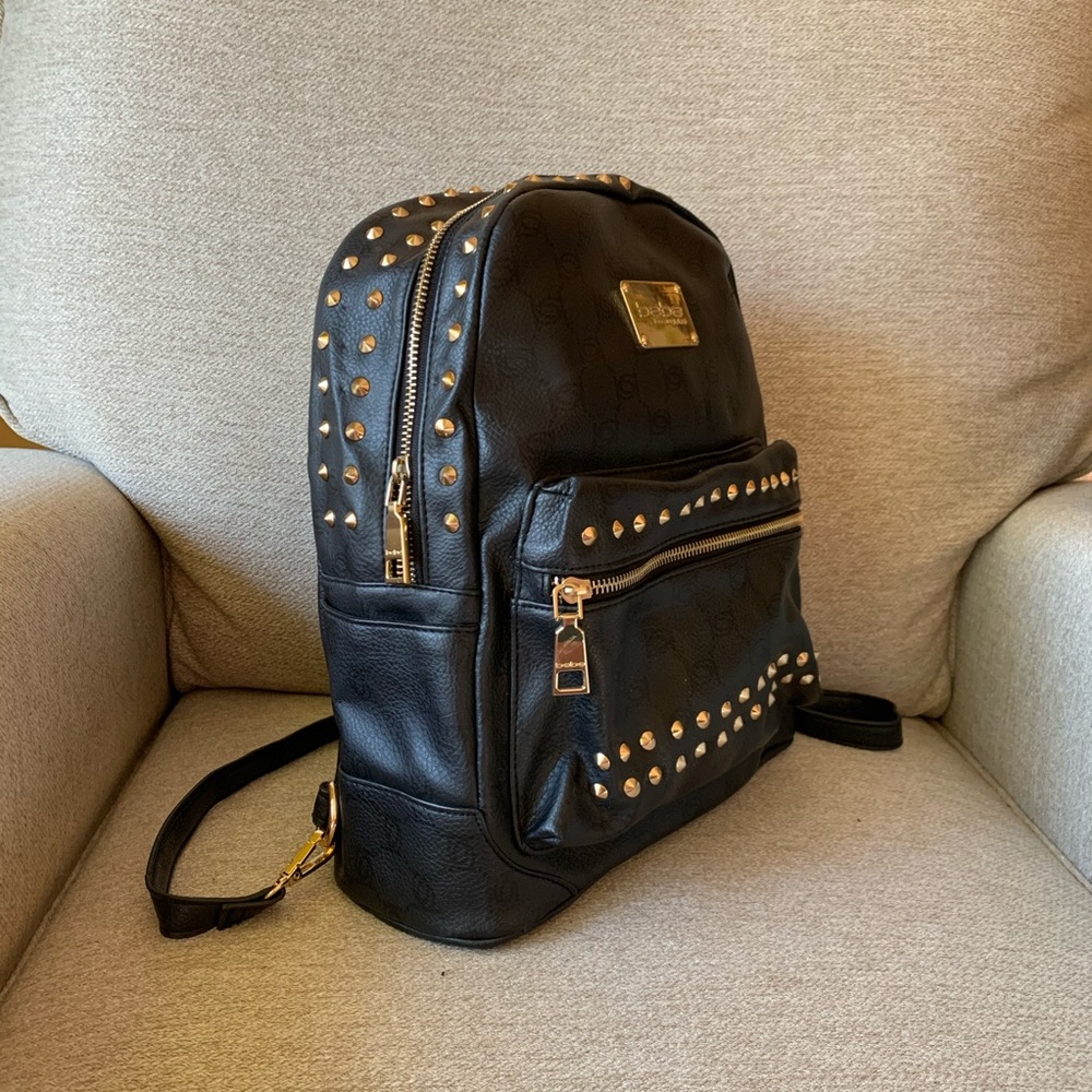 Bebe Jett monogram backpack with gold studs